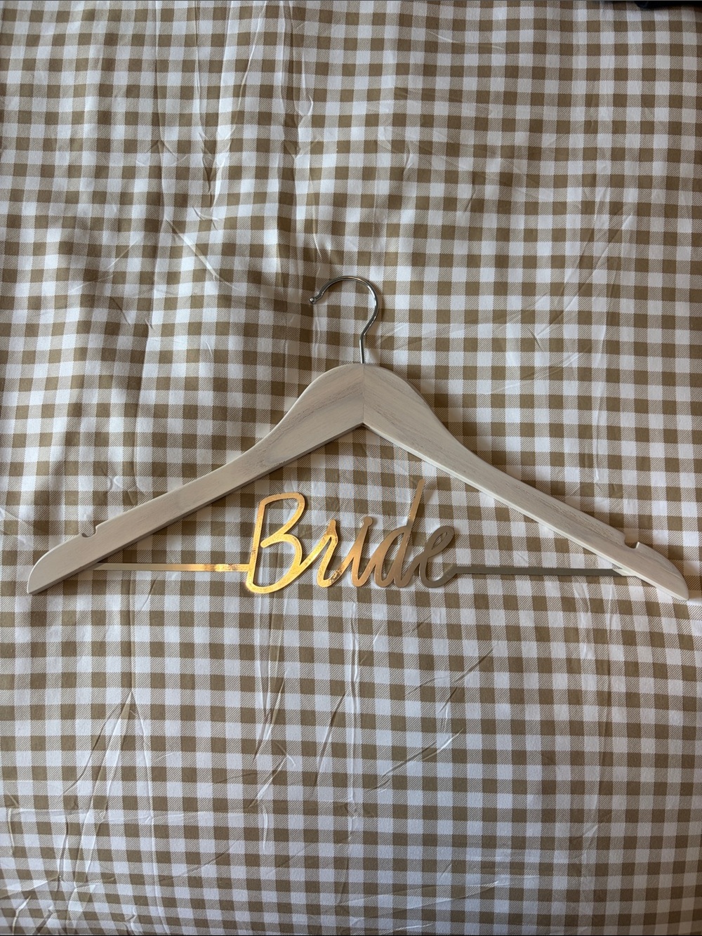 Wooden Bride Hanger with Silver Script